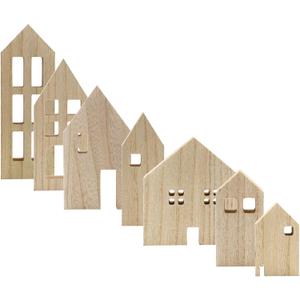 AuldHome Design Wood House Silhouettes Decor (Set of 7); Christmas and Holiday Wood Cutout Figures