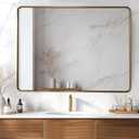 ANDY STAR 48x36 Inch Gold Bathroom Mirror, Brushed Gold Mirrors for Wall in Anti-Rust SUS304 Tube Metal Frame, Rounded Rectangle Mirrors 1 Deep Wall Mounted Vertically/Horizontal for Bathroom (Brass)