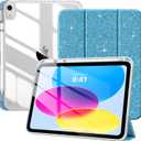TiMOVO Case for iPad (A16) 11th Generation 11 Inch 2025, iPad 10th Generation Case 10.9 Inch 2022 with Pencil Holder,Slim Protective Cover with Clear Back Shell,Auto Wake/Sleep, Glitter Bule