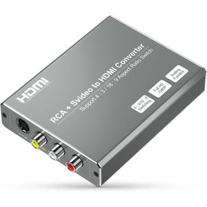 RCA Svideo to HDMI Converter with 4 : 3/16 : 9 Aspect Ratio Switch, S-Video RCA to HDMI Adapter, Support 720P/1080P Output Switch for VHS/VCR/DVD Player/Wii/PS1/PS2/N64/NGC/NES to View on HD TVs