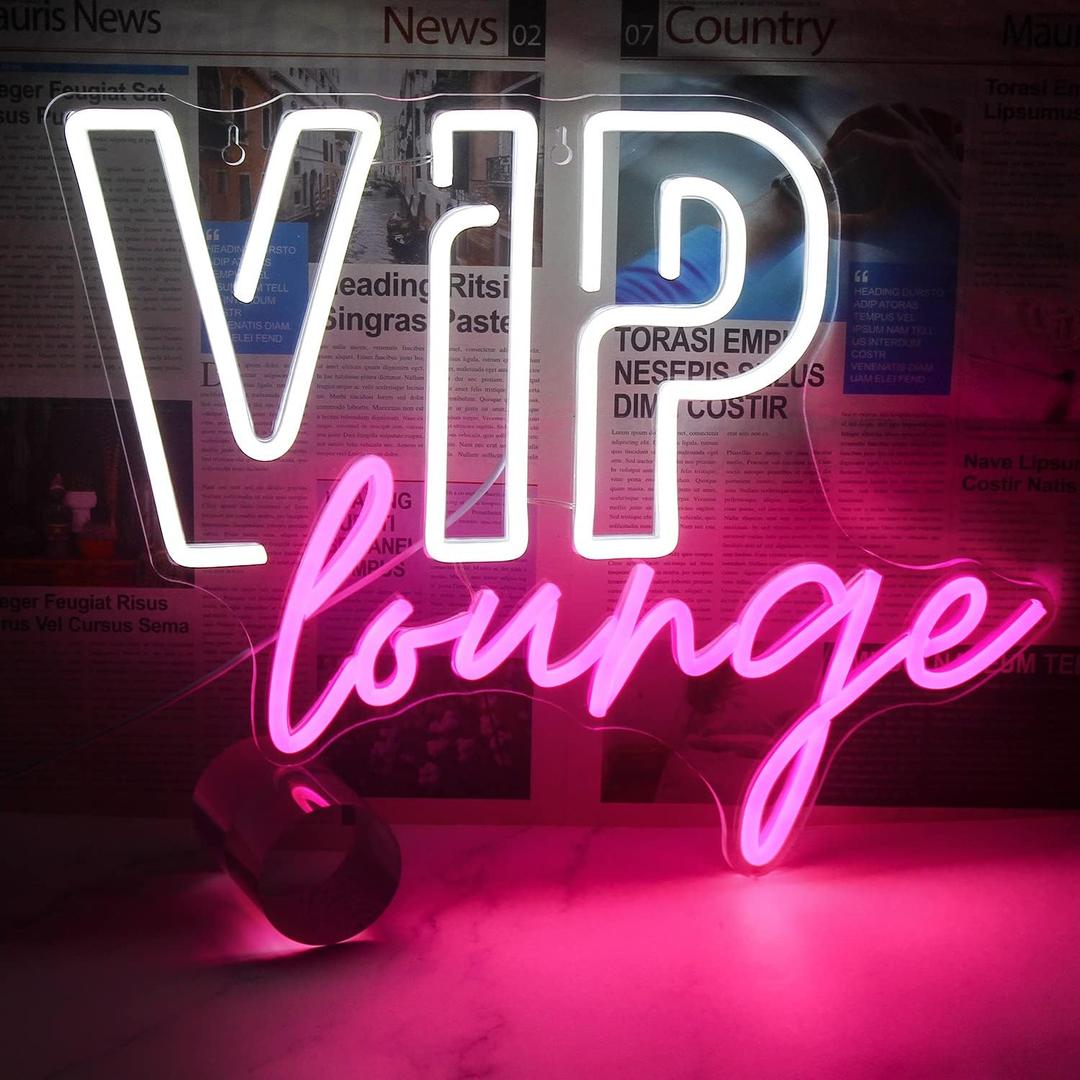 Horseneon VIP Lounge Neon Signs for Wall Decor, VIP Neon Lights Signs for Room Decor, Led Light Up Sign with USB Powered for Bar, Hotel, Cafe, VIP Room, Home Decoration (Pink&White)