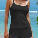 Aleumdr Tankini Swimsuits for Women Tummy Control Bathing Suits Sporty Two Piece High Waisted Swimwear with Shorts (Black, XL)