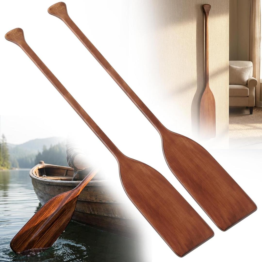 Silipull 2 Pcs 2.5-4ft Wooden Canoe Oar Paddle, 30-48'' Solid Pine Paddle Canoe, for Kayak Small Boat Water Sports Home Wall Decoration Gift for Outdoor Enthusiast(4 ft,Classic Blades,Walnut)
