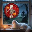 Stained Glass Window Hanging - Halloween Decorations Skeleton Pumpkin Suncatcher for Doors Garden Indoor Spooky Funny Sun Catchers Gothic Decor Horror Gifts for Women Men Friend 7.8 in (Red)