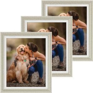 3 Pack 8x10 Boho Gallery Picture Frames - Cream Color Design Farmhouse Photo Frames - Wall or Tabletop Display with Plexiglass - Modern & Farmhouse Home Decor - Perfect for Photos & Artwork