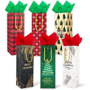 3 x EQOREIIN 6 Pack Christmas Wine Gift Bags with Tissue Paper, Holiday Wine Bottles Wrap Bags with Handles for Party Favor Decoration, Winter Weddings, Liquor Lovers and Drinkers Gift Presents