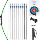 45" Youth Bow and Arrows Set for Kids 8-12 Teens Recurve Archery Beginner Gift Longbow Kit, Outdoor Hunting Play Gift Toys, 9 Arrows, 4 Target Face for Backyard Game Age 12-14 14-16 (Green)