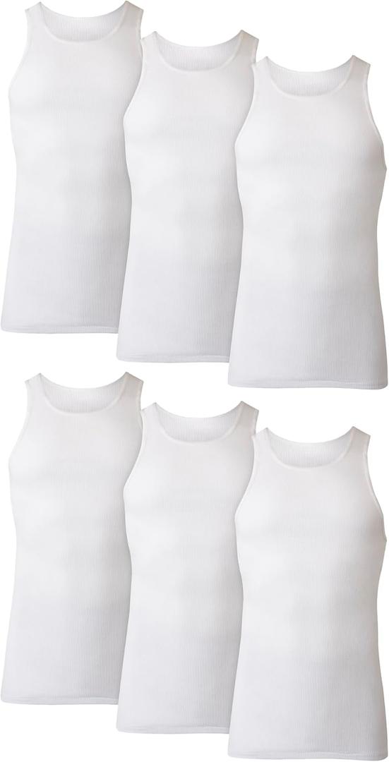 Hanes Men's Tank Undershirt Pack, Cotton Tank Undershirt, Moisture-Wicking, Breathable, White or Grey/Black, Multi-Pack (White, M)