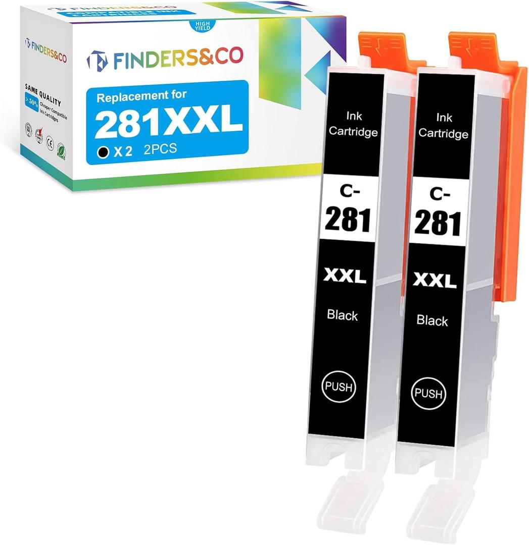 F FINDERS&CO CLI-281 XXL BK Black Ink Replacement for Canon Pixma TS6320 TR7520 TS8120 TS8220 TS8320 TR8520 (2X 281XXL BK)