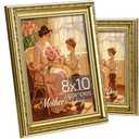 upsimples 8x10 Picture Frame with Real Glass, Ornate Vintage 8 x 10 Photo Frames for Wall Decor or Tabletop Display, Gold, 2 Pack