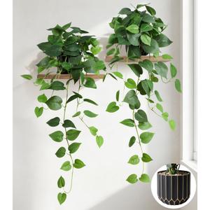 Fake Plants 2 Pcs Faux Pothos Plants Potted Indoor Artificial Hanging Plants Realistic Fake Greenery Table Desk Bathroom Office Bedroom Living Room Shelf Modern Farmhouse Decor Indoor