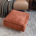 Unstuffed Pouf Ottoman Cover Soft Storage Extra Seat Farmhouse Comfortable Bohemian Poufs Accent Footrest 20x20x8 Inches for Living Room Bedroom Study Nook (Caramel B, Square)