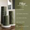 Simply Soson 3x3 inch Dark Moss Green Pillar Candles Set of 3, Rustic Texture, Unscented Green Candles, Dripless Candles, 3 inch Pillar Candles for Wedding Parties Spas Dinner Home Decoration Church