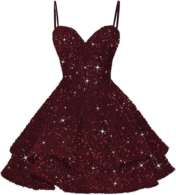 Women's Spaghetti Straps Sequin Homecoming Dresses for Teens A Line Short Prom Party Dress YMS352 Size  11 Women's Spaghetti Straps Sequin Homecoming Dresses for Teens A Line Short Prom Party Dress YMS352 Size  11