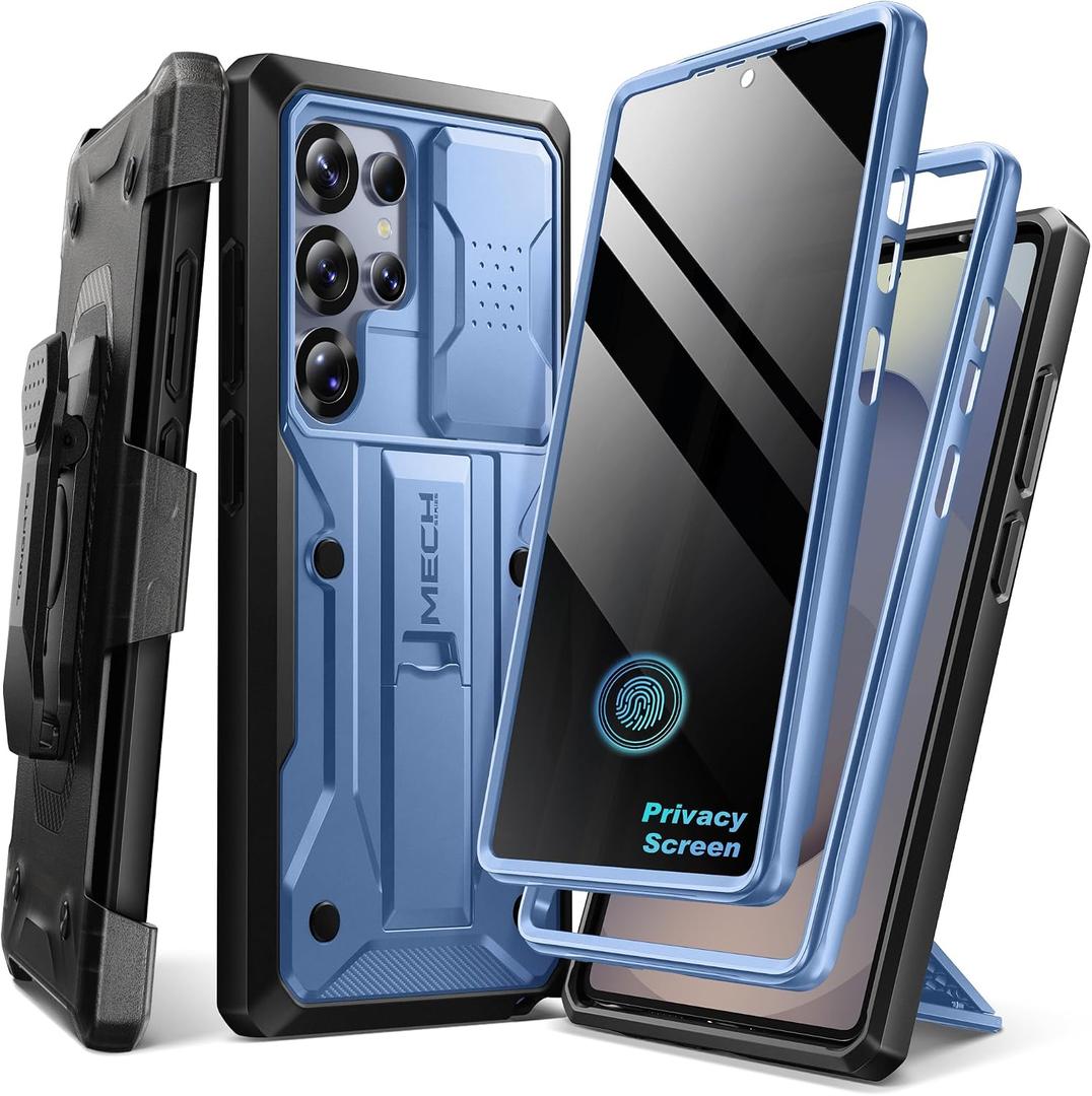 TONGATE for Samsung Galaxy S24 Ultra Case, 2 Front Frames & Stand, Blue Built-in Slide Camera Cover & Screen Protector, Military Grade Shockproof S24 Ultra Phone Case with Kickstand & Belt-Clip