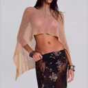 Yoawdats Women Sheer Poncho Shrug Lightweight See Through Knitted Mesh Shawl Y2k Asymmetrical Poncho Tops Cover Ups