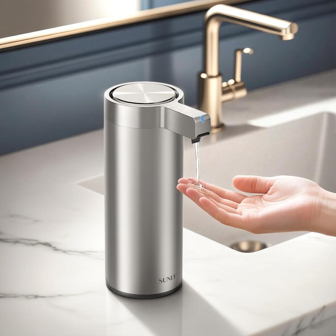 SUNLY Touchless Automatic Soap Dispenser  Clog-Free Pump, 0.2s Fast Sensor, USB-C Rechargeable, Smudge-Resistant Stainless Steel, for Kitchen & Bathroom Soap Dispenser (Silver)