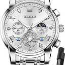 OLEVS Watches Men Stainless Steel Chronograph Watch Luxury Big Face Man Dress Watches Waterproof Roman Numeral Analog Quartz Men Wrist Watch Diamond Relojes para Hombre(Silver/Black/Gold/Red/Blue)