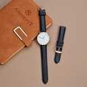 ANNEFIT Watch Band 15mm, Quick Release Textured Padded Leather Straps with Rose Gold Buckle for Men and Women (Black)