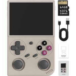 G350 Retro Handheld Game Console , Preload 4371 Games 3.5 Inch IPS Screen 3200 mAh Battery Linux System Portable Video Games Console Support Controller and Earphone (Gray)