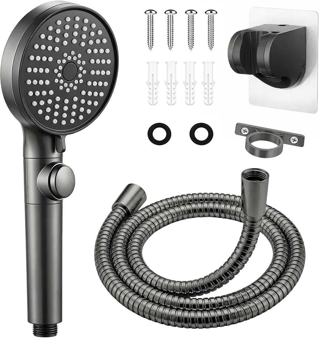 RV Shower Head with Hose, High Pressure Handheld RV Shower Head Replacement with On Off Switch,5 Modes,Power Jet, Camper Shower Head for RV,Travel Trailer,Motorhome,Boat RV Essentials,Gray
