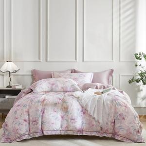 OAITE Duvet Cover Set King Size Floral Pattern 600 Thread Count Ultra Soft 100% Long Staple Cotton Duvet Cover Sets 3-PC, Breathable Duvet Cover with Zipper Closure & Corner Ties (King-104" x 90", Aster)