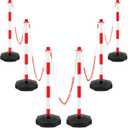 Konohan 6 Pack 34 Inch Parking Cone Delineators Post Traffic Cone Plastic Stanchion Set Stands Parking Barrier with Base 6.6 ft Chain S Hooks Reflective Collar (Red,White)