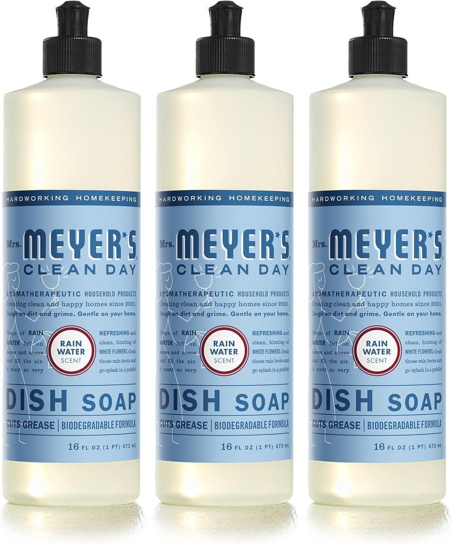 MRS. MEYER'S CLEAN DAY Liquid Dish Soap, Rain Water, 16 fl. oz - Pack of 3