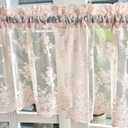 Kotile Blush Pink Sheer Valance Curtain for Windows, Country Rustic Floral Farmhouse Short Curtain Panel, Light Filtering Rod Pocket Vintage Lace Valance for Girls Room, 52 x 18 Inch, 1 Panel, Blush