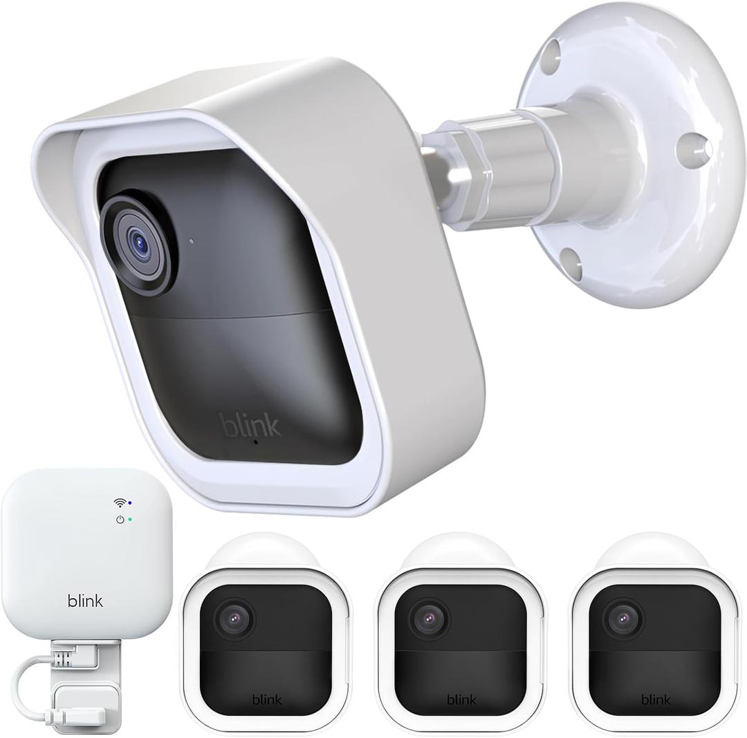All-New Blink Outdoor Camera Housing and Mounting Bracket (4th Gen and 3rd Gen), 3 Pack Protective Cover and 360 Degrees Adjustable Mount with Sync Module Outlet Mount (White)