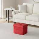 LINMAGCO Small Storage Ottoman Stool Foot Rest Stool Under Desk Stool Short Folding Ottoman Linen Cloth 17X13X13IN(Red)