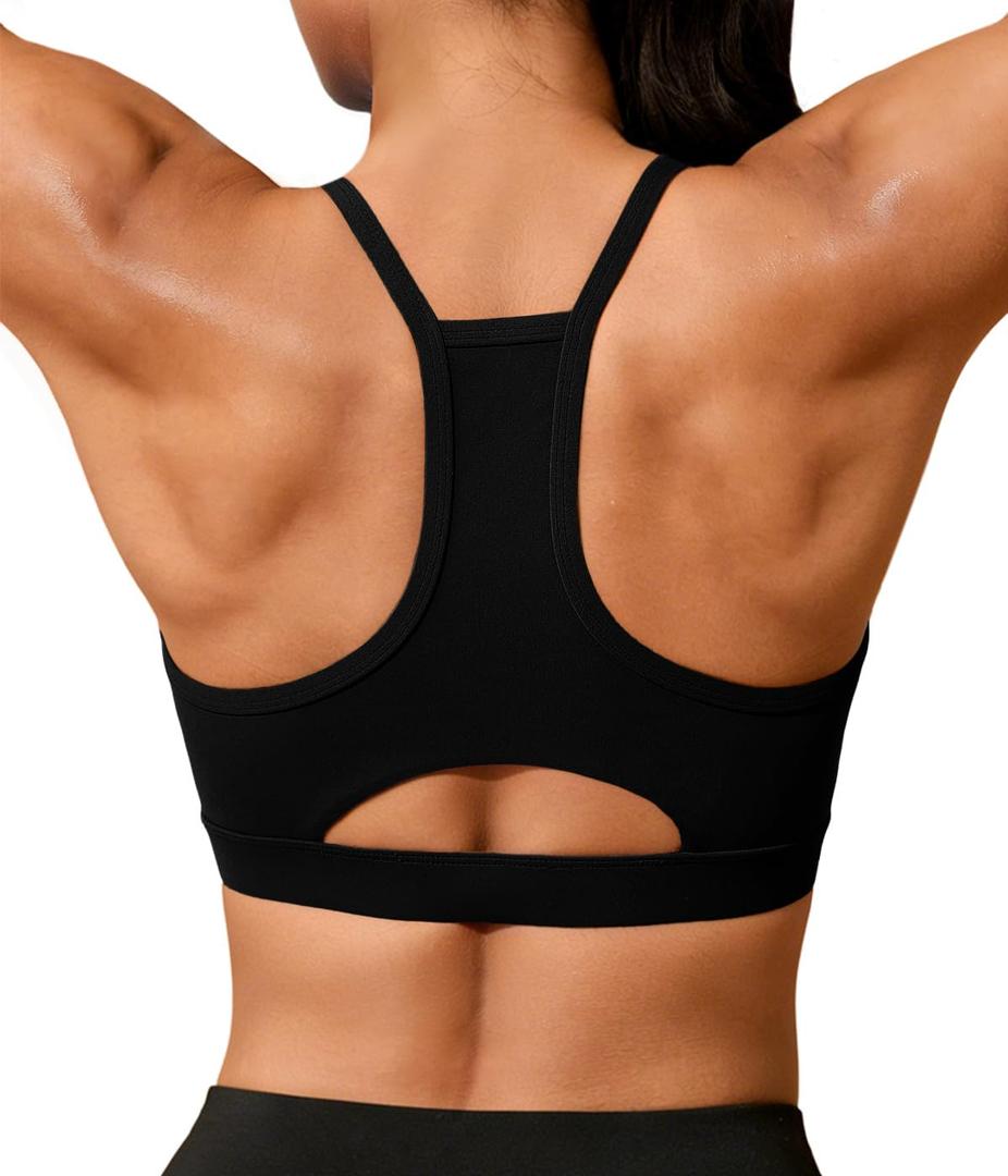 Aoysky Womens Buttery Soft Racerback Sports Bra Padded Strappy Workout Running Yoga Gym Crop Tops with Built in Bras, M