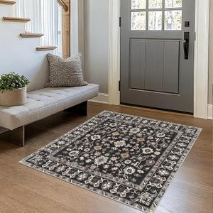 Square 4x4 Rug Entryway: Non Slip Machine Washable Indoor Carpet for Entry Kitchen Bathroom - Throw Small 4 Foot Wide Rug - Ultra Thin Mat for Effortless Living Boho Home Decor 4x4 Black