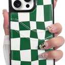 SOKAD Checkered Wallet Case for iPhone 16 Pro with Card Holder, Cute Checkerboard Design for Women Girls, Slim Soft Leather 2 Card Slots Protective Shockproof Phone Case, Green