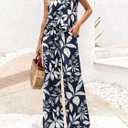 BTFBM Lounge Sets For Women Summer Sweatsuits 2 Piece Tracksuit Sleeveless Tops Wide Leg Pants Floral Vacation Outfits(Floral Navy,X-Large)