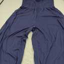 Trendy Smocked Jumpsuits Womens Casual Dressy Overalls One Piece Sleeveless Wide Leg Long Pant Rompers with Pockets (XL, Navy)