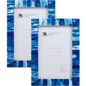 Handicrafts Home 4x6 Blue Picture Frame Set of 2 Handmade Bone Inlay Photo Frame, Classic Collection, Decorative Boho Frame for Wall & Tabletop, Modern Farmhouse & Coastal Home & Living Room Decor