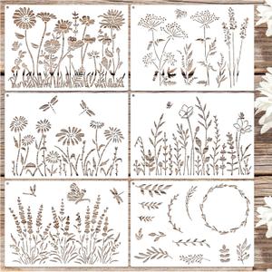 Large Flower Stencils for Painting on Walls Fence - 16x11 Inches Reusable Jumbo Wildflower Stencils for Crafts, Canvas, Paper, Garden, Fabric, Furniture, Outdoors (floral6)