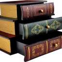 POWER UNICO FLOWER Vintage Decorative Organizer Wooden False Book Storage Box Jewelry Box with Three-layer Drawers (312)