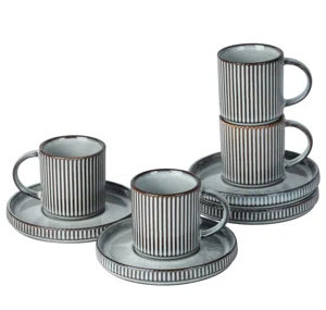 famiware Star Coffee Mug Set and Salad Bowls, Service for 4 (8 Pieces) - Stoneware Dinnerware Dishes, Blue Grey