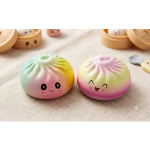Rainbow Dumpling Squishies with Box,New Mystery Colorful Squishys Dumplings Stress Relief Balls Fidget Sensory Toy,Bao Bun with Food Steamer Stretchy Desk Squeeze Toys 2 Packs
