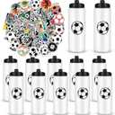 Soccer Party Favors, 12 Pack Soccer Water Bottles with 300 PCS Stickers, 20 oz Sports Squeeze Bottle, BPA-Free Reusable Water Bottles Bulk for Boys, Gifts For Team