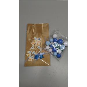 16 Pcs Happy Birthday Cake Topper Cake Bunting Topper Banner with Wood Pole Rainbow Garland with Bow Ribbon Balloon Cupcake Decor for Birthday Baby Shower (White,Light Blue,Dark Blue)