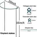 TCBWFY 10 Pack Garden Plant Support Stakes,10" Widex16 High Heavy Duty Interlinked Half Round Peony Support Ring Cage for Indoor Outdoor Plants,Plant Supports for Peony,Tomato,Hydrangea,Rose