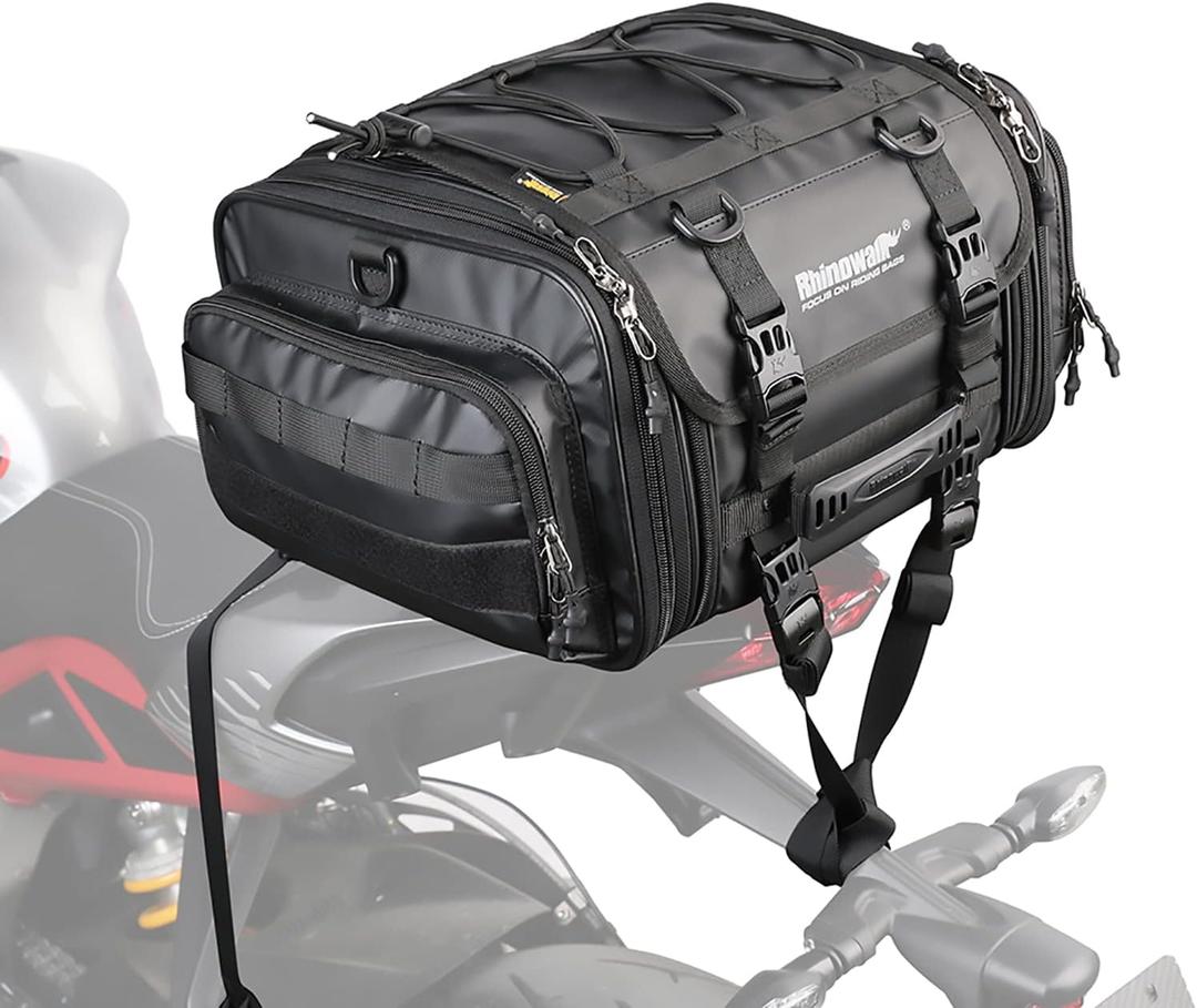 Rhinowalk Motorcycle Saddle Bag Motorbike Tail Bag Waterproof Expandable Pannier Bag Powersports Travel Luggage (Black, 26L)