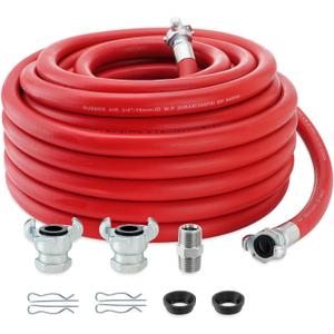 3/4 Inch x 100 FT Red Jackhammer Air Hose with Male NPT Nipple and Female NPT Air Hose Fitting, 3/4 Inch Rubber Pneumatic Hose Assembly for Jack Hammers, Air Tools