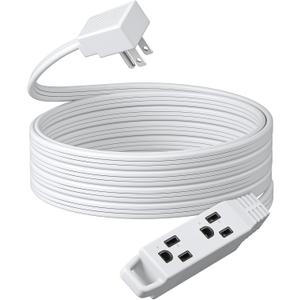 DEWENWILS 15FT Flat Plug Extension Cord, 3 Prong Ultra Thin Power Strip, 13A/125V/1625W, 16/3 Awg Grounded Flat Power Cable for Indoor Narrow Space, SPT-3 Cord, ETL Listed, White