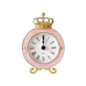Pasiir Vintage Mini Analog Table Clock, Silent Crown Table Clock with Hand-Painted Metal Body and Battery Operated Non-Ticking Core for Shelf, Living Room, Bedroom, Bedside, Desk