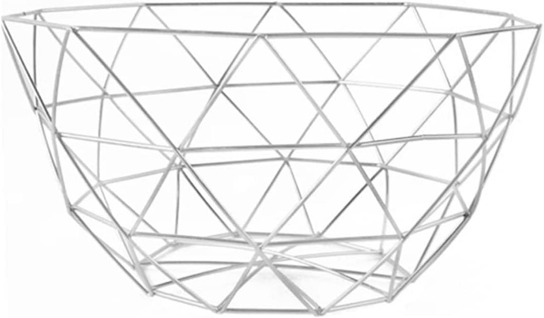 Wire Fruit Basket for Kitchen Counter，Multifunctional Decorative Fruit Stand，Hollow Design Quickly Drain，Space Saving，Silver