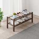 Bamboo Shoe Rack Organizer for Closet and Entryway - Space-Saving Narrow Shoe Stand - Versatile Shoe Holder for Door or Closet Shelf,Garage Bedroom can Freely Stack DIY Small Shoe Racks 2Tier Brown